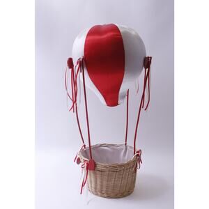 1980s Red-White Hot Air Balloon with Wicker Basket, 21 inches, Valentine's Day